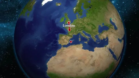Map flight animation from London to Ibiza Spain Stock Footage 255986256