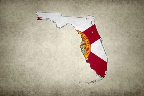 Map of Florida with its flag on a paper Stock Illustration