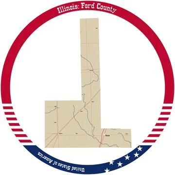 Map of Ford County in Illinois, USA arranged in a circle. Stock Illustration