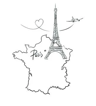 Map of France with Eiffel tower イラスト素材
