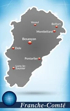 Map of franche-comte with abstract background in blue Ilustración de archivo