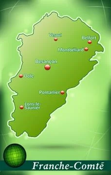 Map of franche-comte with abstract background in green Stock Illustration
