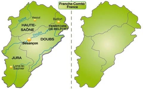 Map of franche-comte with borders in green Ilustración de archivo