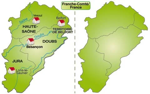 Map of franche-comte with borders in green Stock Illustration