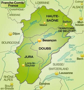 Map of franche-comte with borders in green Stock Illustration