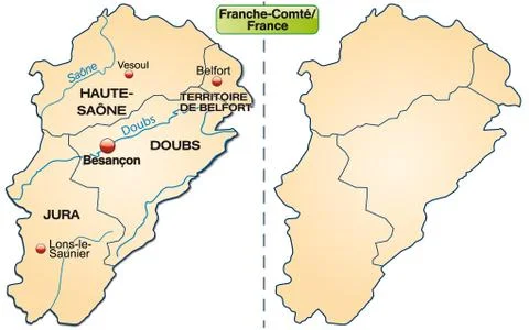 Map of franche-comte with borders in pastel orange Ilustración de archivo