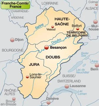 Map of franche-comte with borders in pastel orange Ilustración de archivo