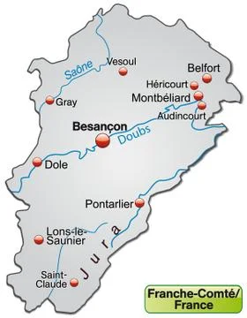 Map of franche-comte as an overview map in gray Stock Illustration