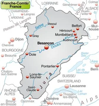 Map of franche-comte as an overview map in gray Ilustración de archivo