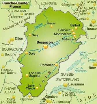 Map of franche-comte as an overview map in green Stock Illustration