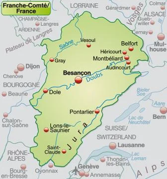 Map of franche-comte as an overview map in pastel green Stock Illustration