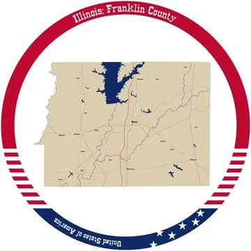 Map of Franklin County in Illinois, USA arranged in a circle. Stock Illustration