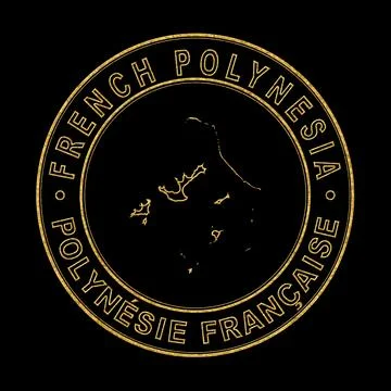Map of French Polynesia, Golden Stamp Black Background Stock Photos
