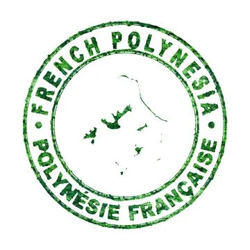 Map of French Polynesia, Postal Stamp, Sustainable development, CO2 emissio.. Stock Photos