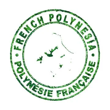 Map of French Polynesia, Postal Stamp, Sustainable development, CO2 emissi... Stock Photos