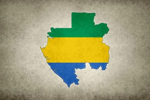 Map of Gabon with its flag on a paper Stock Illustration