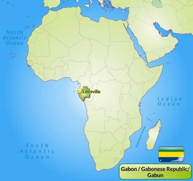 Map of gabon with main cities in green Stock Illustration
