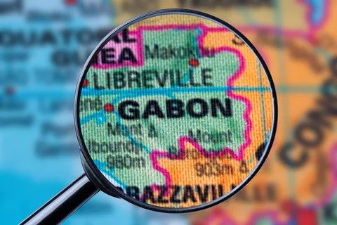 Map of GABON through magnifying glass. Stock Photos