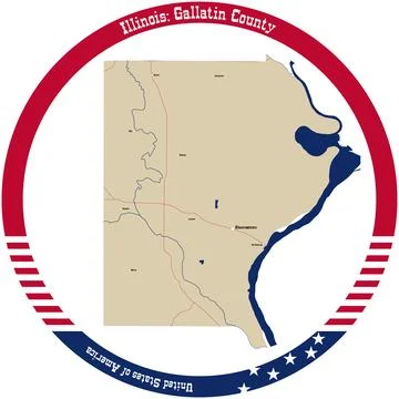 Map of Gallatin County in Illinois, USA arranged in a circle. Stock Illustration