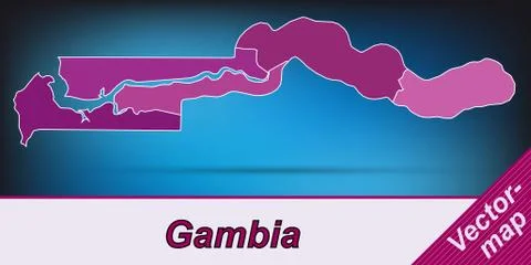 Map of gambia with borders in violet Stock Illustration