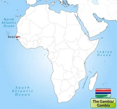 Map of gambia with main cities in gray Stock Illustration