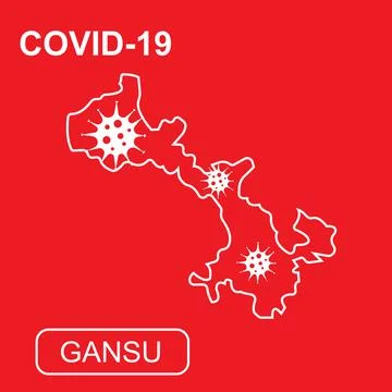Map of Gansu labeled COVID-19. White outline map on a red background. Stock Illustration