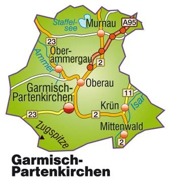 Map of garmisch-partenkirchen with highways Stock Illustration