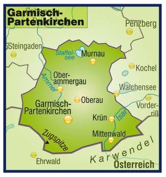 Map of garmisch-partenkirchen as an overview map in green Illustrazione stock