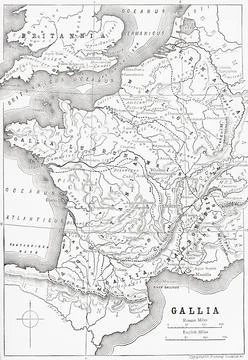 Map of Gaul and part of Britain, c.58 BC.  From Cassell's Illustrated Universal Ilustración de archivo