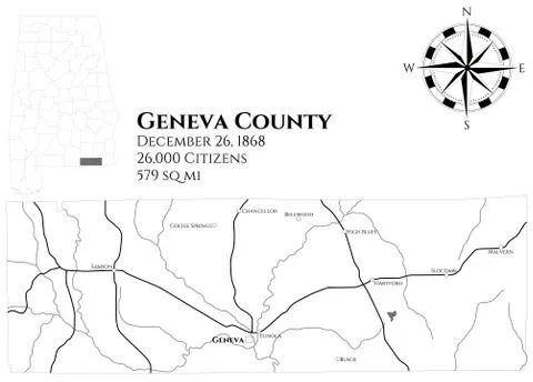 Map of Geneva County in Alabama Stock Illustration