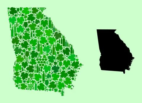 Map of Georgia State - Composition of Wine and Grapes Stock Illustration