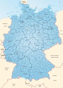 Map of germany with borders in blue Stock Illustration