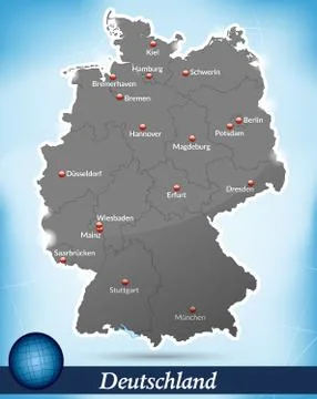 Map of germany with borders in blue Stock Illustration