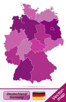 Map of germany with borders in violet Stock Illustration