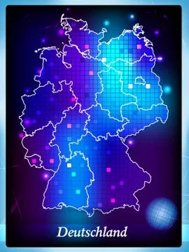 Map of germany with borders in violet Stock Illustration