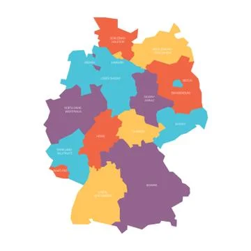 Map of Germany devided to 13 federal states and 3 city-states - Berlin, Bremen Illustrazione stock