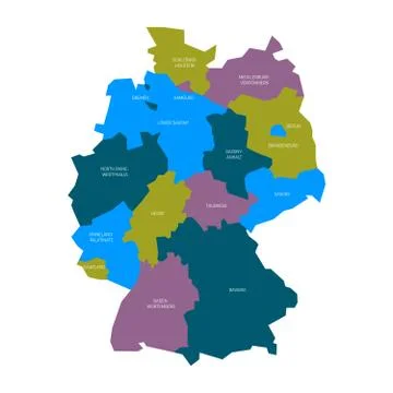 Map of Germany devided to 13 federal states and 3 city-states - Berlin, Bremen Illustrazione stock
