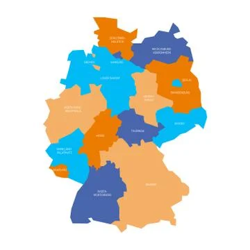 Map of Germany devided to 13 federal states and 3 city-states - Berlin, Bremen 스톡 일러스트