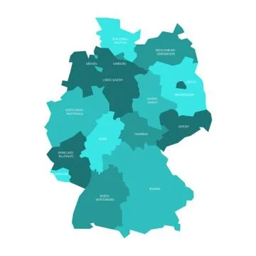 Map of Germany devided to 13 federal states and 3 city-states - Berlin, Bremen 스톡 일러스트