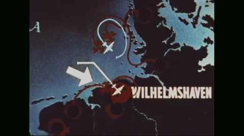 Map of Germany displaying the plan to successfully bombard Wilhelmshaven Stock Footage