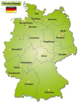 Map of germany with main cities in green Stock Illustration