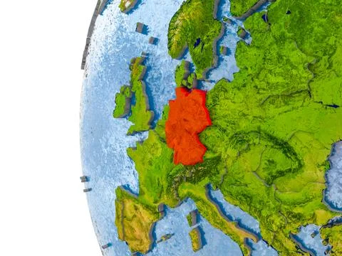 Map of Germany on model of globe Illustrazione stock