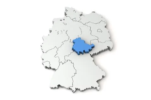 Map of Germany showing Thuringia region. 3D Rendering Illustrazione stock