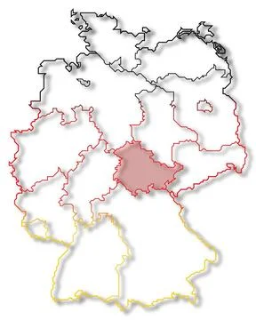 Map of Germany, Thuringia highlighted Political map of Germany with the se... Stockfoto's