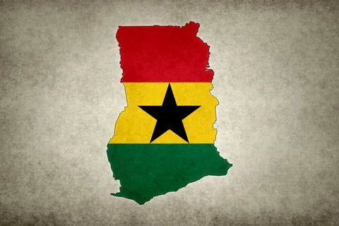 Map of Ghana with its flag on a paper Stock Illustration