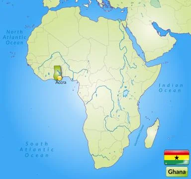Map of ghana with main cities in green Stock Illustration