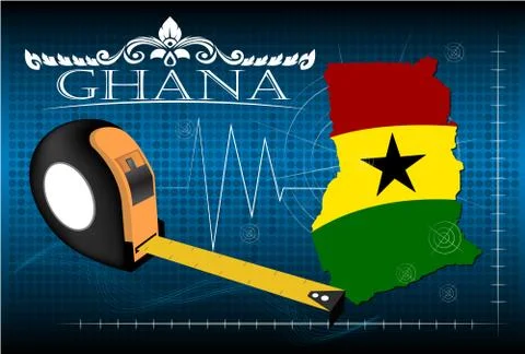Map of Ghana with ruler, vector. Illustrazione stock