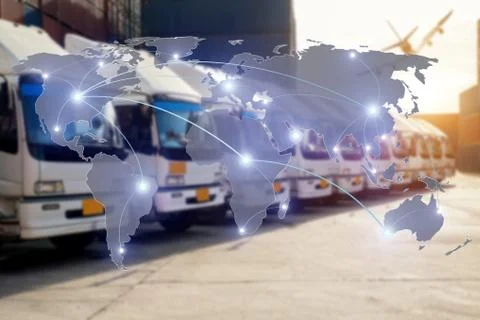 Map global logistics partnership connection of Container Cargo freight truck  Stock Photos