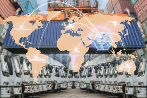 Map global logistics partnership connection of Container Cargo freight ship f Stock Photos