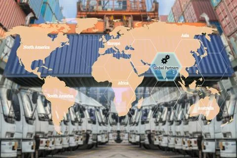 Map global logistics partnership connection of Container Cargo freight ship f Stock Photos